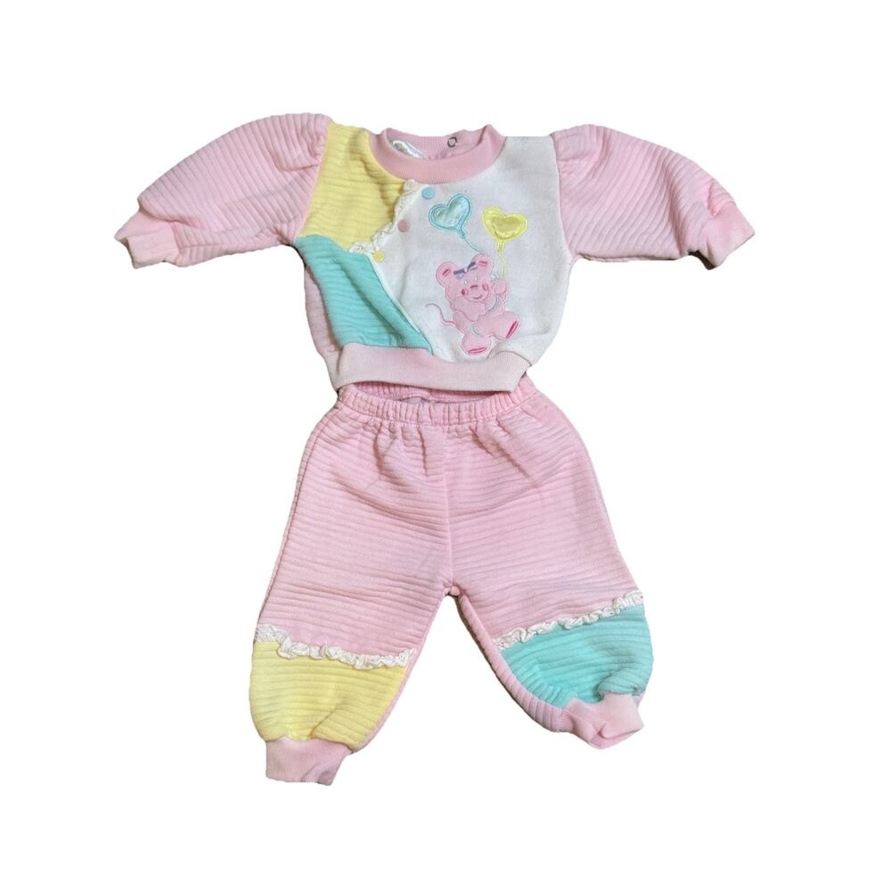 vintage baby girl childwise 3-6 months long sleeve and pants set mouse pink